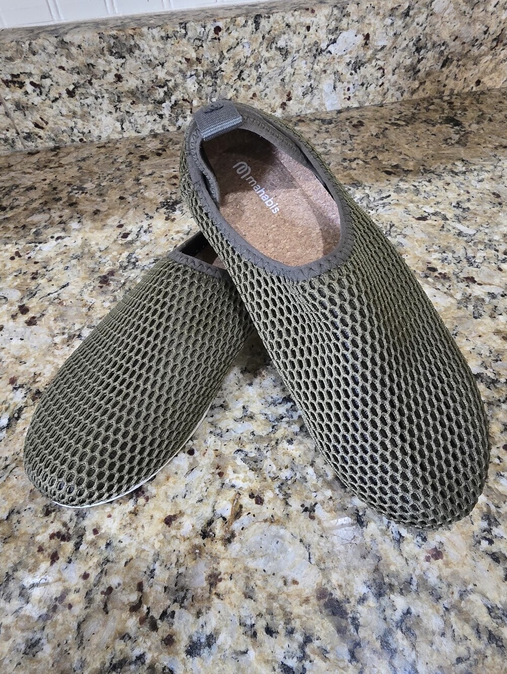 Mahabis Mesh Solar Slippers Slip On Flats Khaki Green Womens 7.5 Water